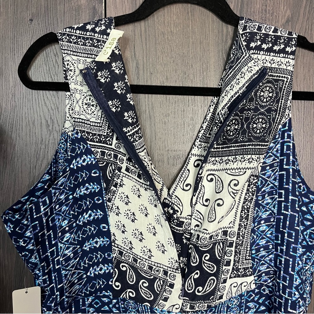 ~💙2/$40💙NWT C'Isa Sleeveless Paisley Patchwork Printed Romper Size Large - Picture 13 of 16